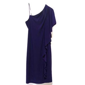 Enfocus Studio One-Shoulder Ruffled Evening Dress in Deep Purple